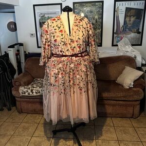 JessaKae Blush Floral Embroidered Long Sleeve Dress